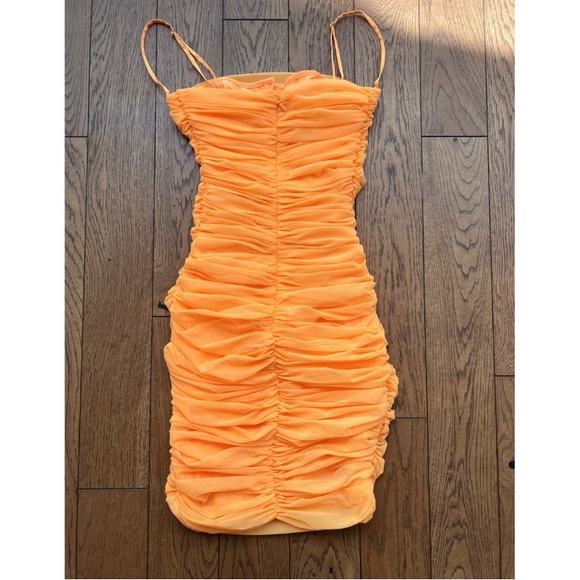 HOUSE OF CB ELLA TANGERINE RUCHED ORGANZA MESH MINI DRESS SMALL - Picture 3 of 7